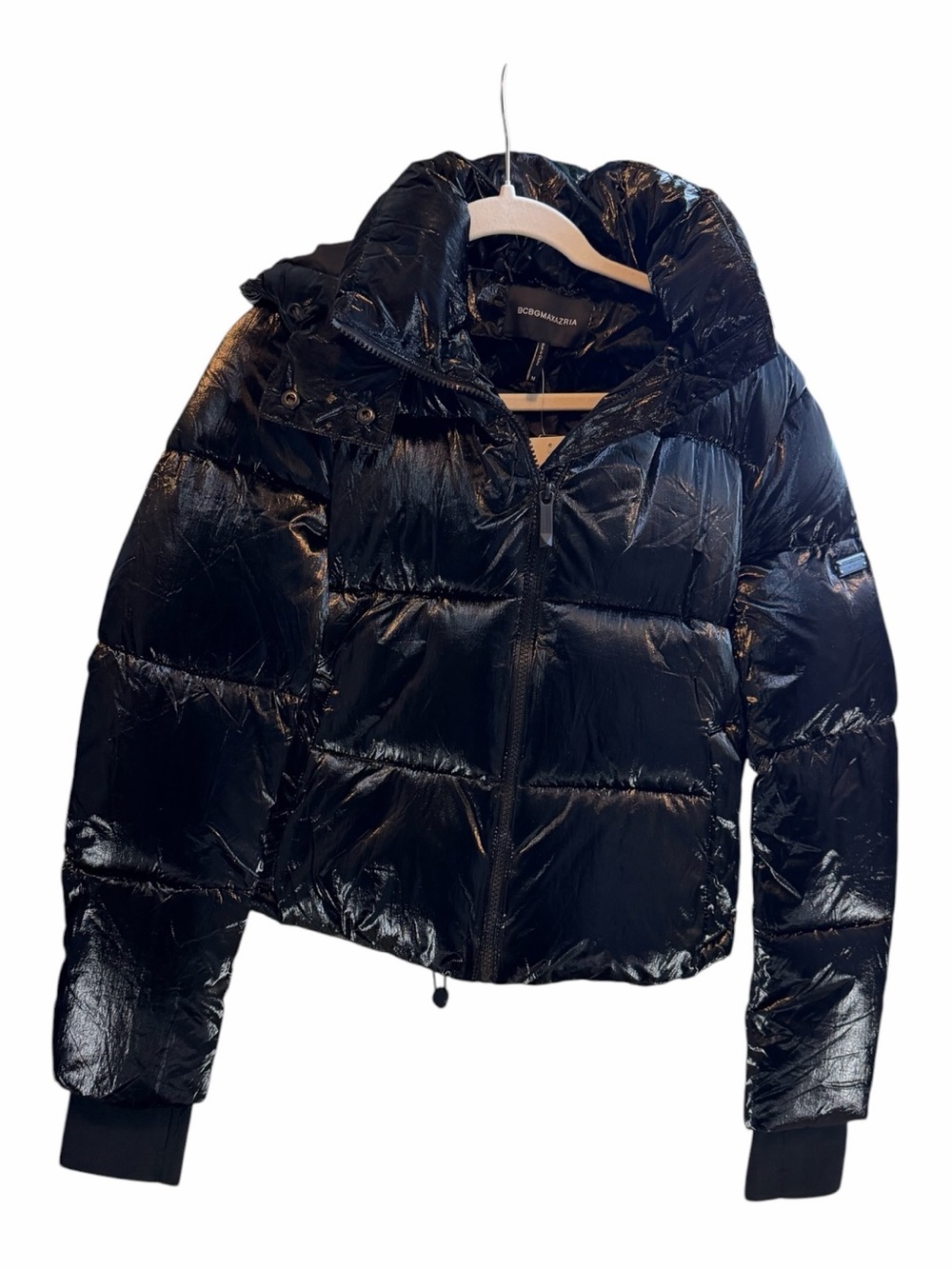 BCBGMaxAzria Black Glossy Quilted Puffer Jacket